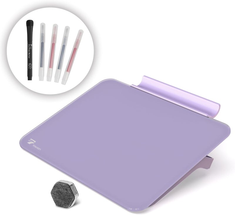 TOWON Small Glass Dry Erase Board, Desk White Board with Standing, Mini Whiteboard Easel Pad Set, Stenography Artifact for Office, Home and School Supplies, 8 x 6 Inches, Purple - Image 1